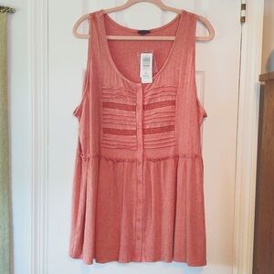 Torrid Sleeveless Pintucked& Lace Top in Terra Cotta NWT